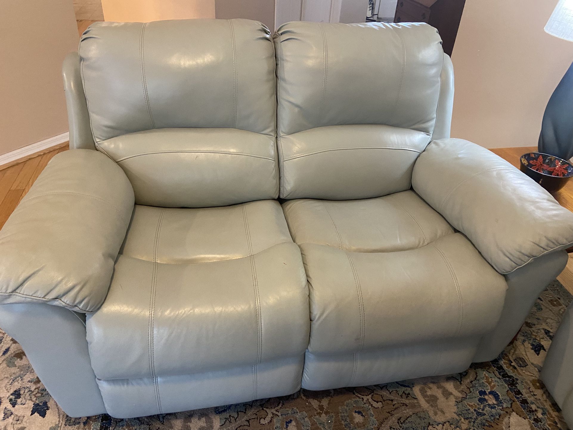 Leather Love Seat - Light Blue/grey