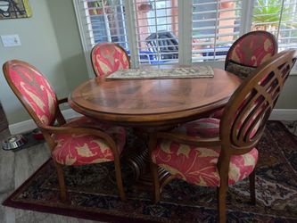 5-Piece Wood Pedestal Dining Set with 4 French Provincial Style Chairs