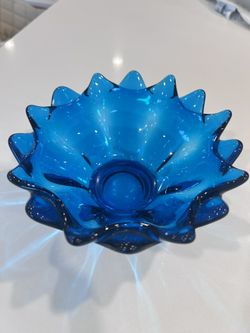 Viking Art Glass “Double Petal” Blue Bowl