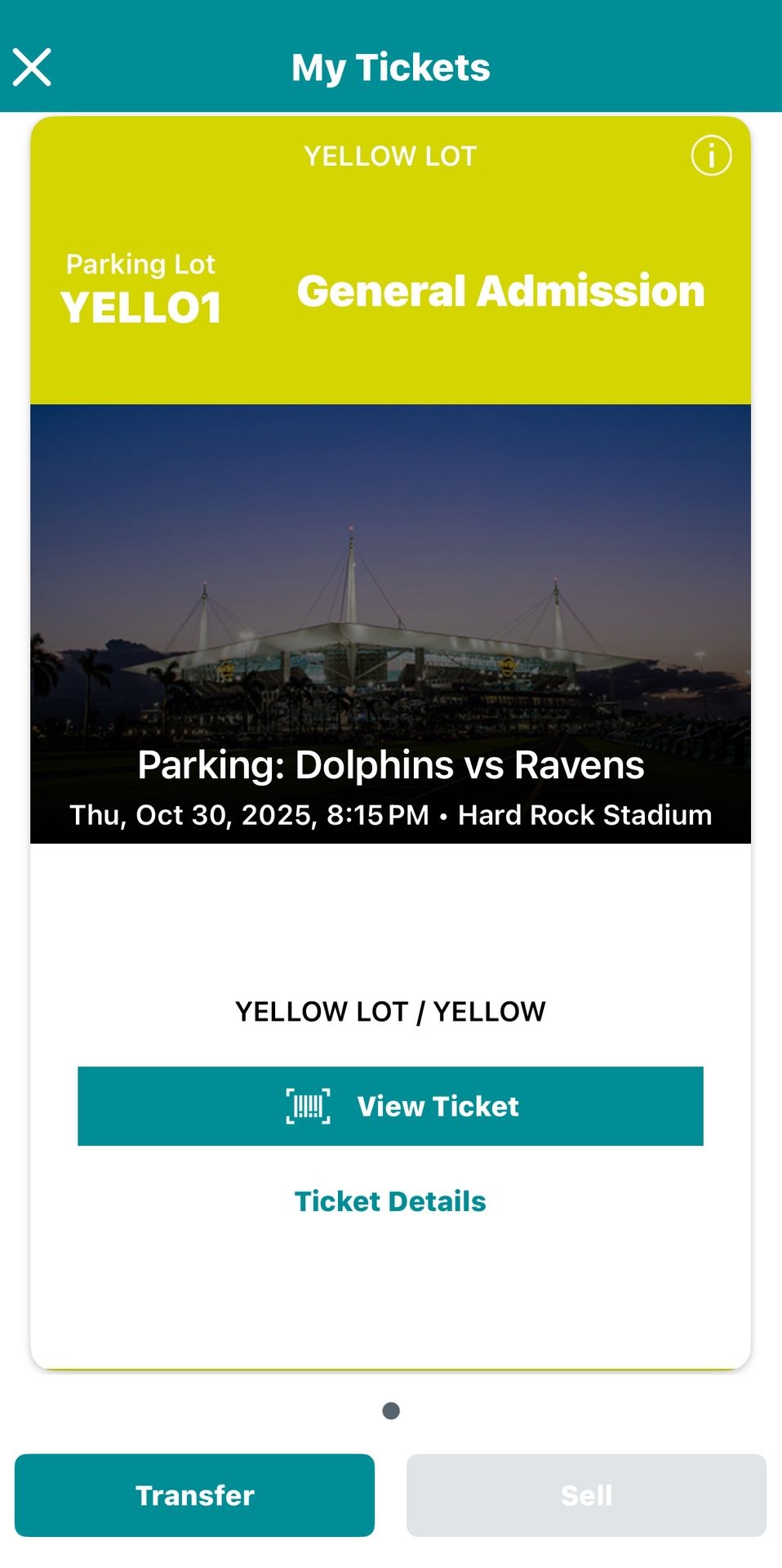 Parking Pass Dolphins Game Ravens