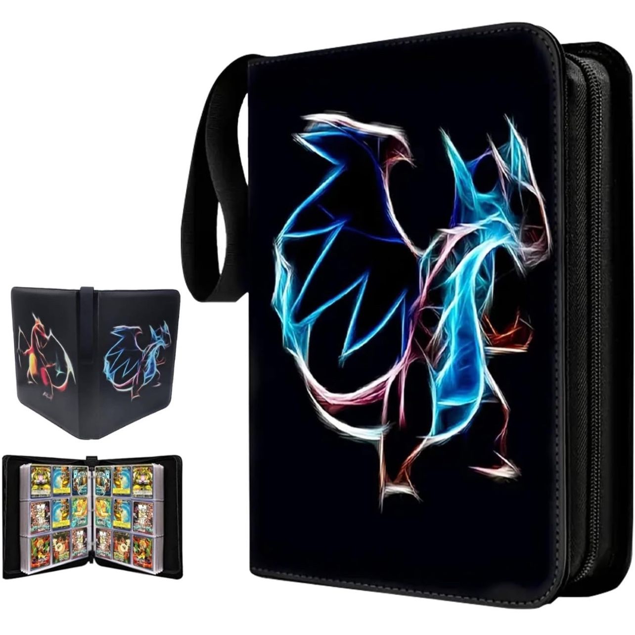 pokemon card binder for sale Custom TCG Trading | Side Loading Card Album | Collector Binder Sleeved Cards | Hand Drawn Vinyl or Full Color DTF Ultra Pro Premium Blue 4-Pocket