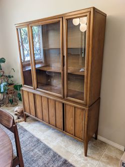 Solid Oak Mid-Century Hutch