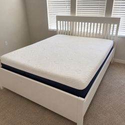 IKEA White Wood Queen IDANAS Platform Bedframe And Mattress
