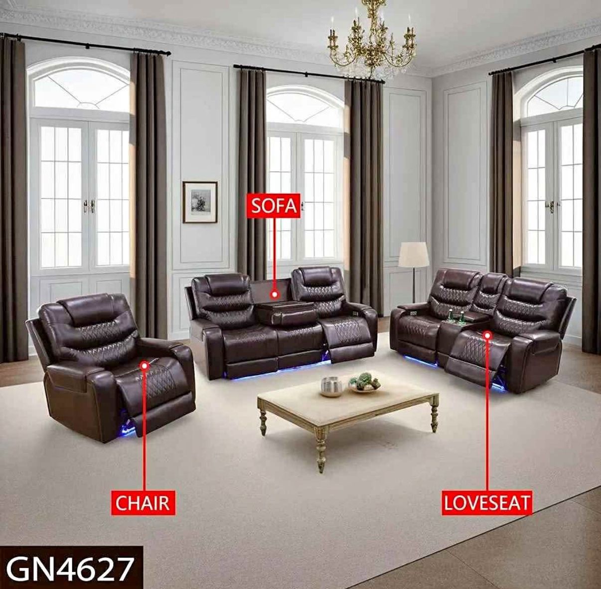 New Brown Power Reclining 3 Pc Set — Sofa • Loveseat • Chair