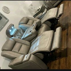 Power Reclining Genuine Real Leather Gray Sofa With Adjustable Headrest 💥 Brand New☄️ Color Options👍 $39 Down Payment✅