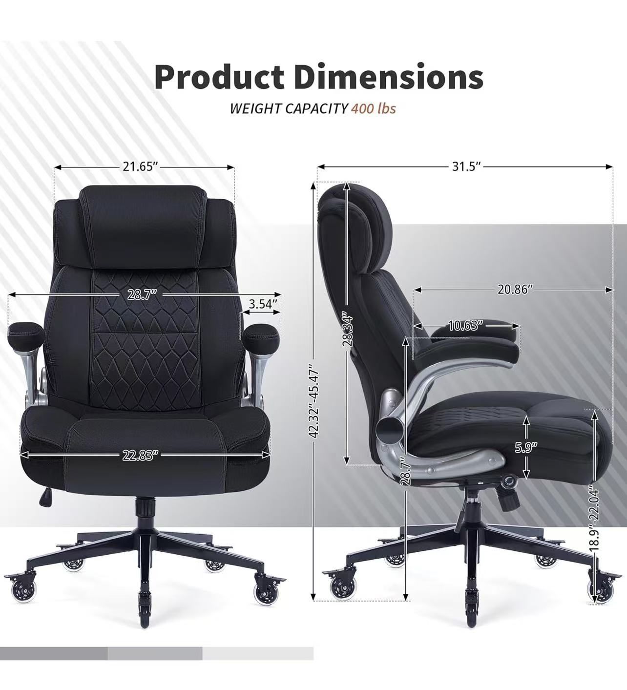 ✌️ High Back Office Chair 400lbs Fabric- Thick Padded Cloth Computer Desk Chair, Adjustable Lumbar Support & Flip-Up Arms, Locking Wheels - Ergonomic 