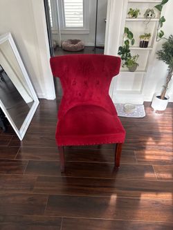 Red Velvet Tufted Chair - Used - Nailhead Trim