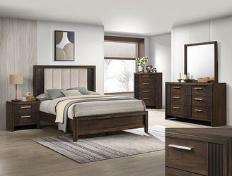 SALE!! NEW BROWN RUSTIC WOOD UPHOLSTERED Bedroom Set KING QUEEN $10 DOWN