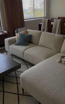 Poly and Bark Boucle  right facing sectional sofa