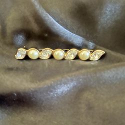 Christian Dior Long Bar Crystal Pearl Brooch Pin 