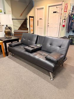 Modern Black Faux Leather Convertible Folding Sofa