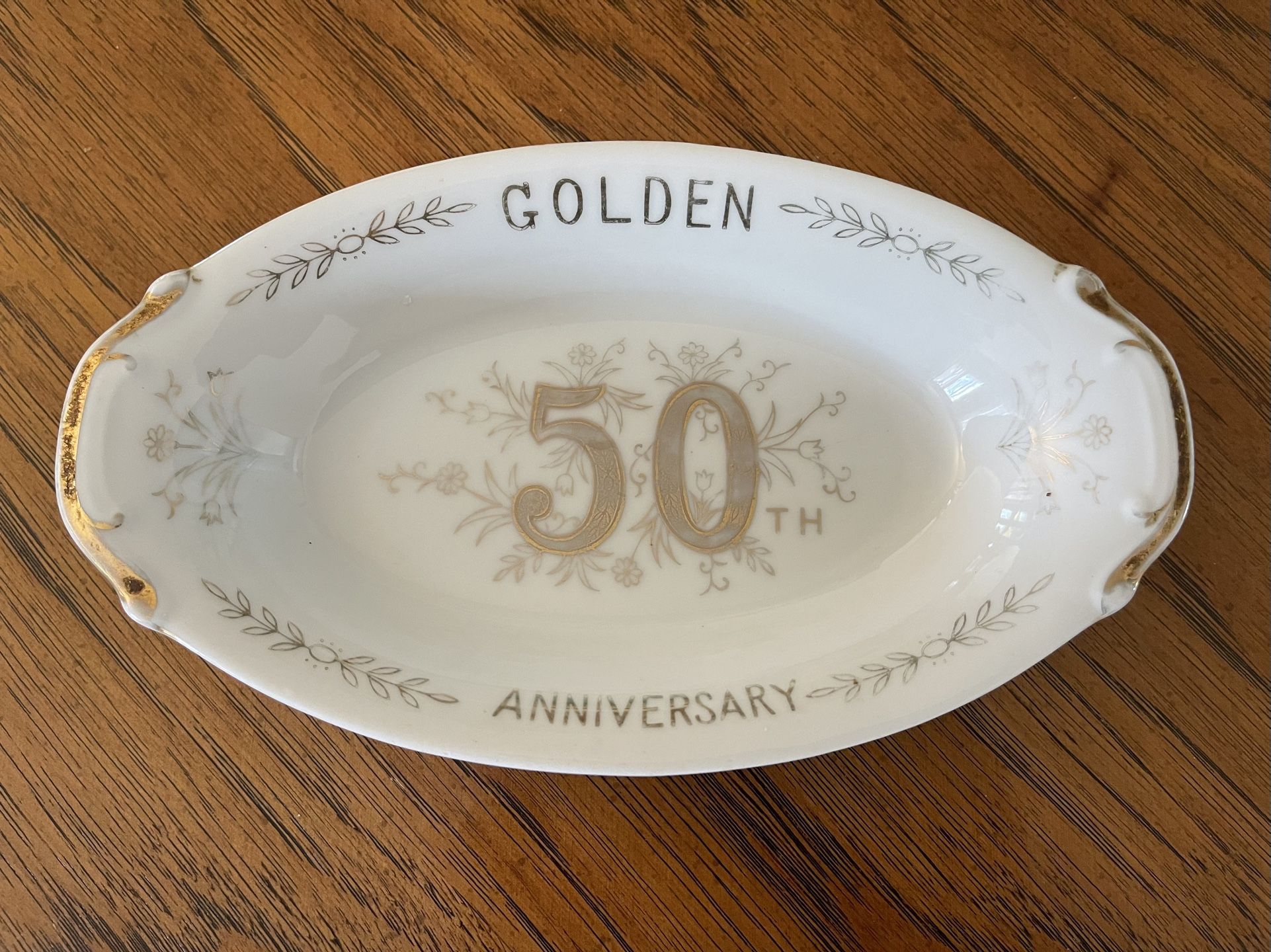 Vintage Norcrest Fine China Golden 50th Anniversary Small Dish or Bowl