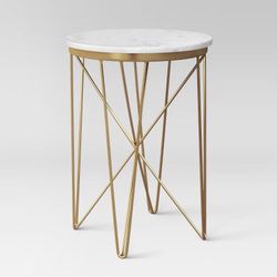 Target Marble Top Round Table Gold - Threshold™: Luxury Glam Steel Frame, No Assembly, Lacquered Finish