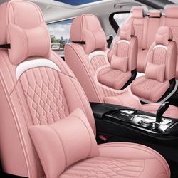 Pink Ventilated Seat Covers Staggered Diamond Stitched With Pillows