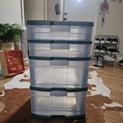 Sterilite 4 Drawer Locking Tower Plastic,teal