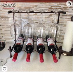 HOMEAID HOME & DÉCOR Wine Rack with Glass Holder - Wine Glass Holder Bar Organizer - Hold 4 Bottles and Up to 8 Glasses - Wine Rack Countertop Bottles