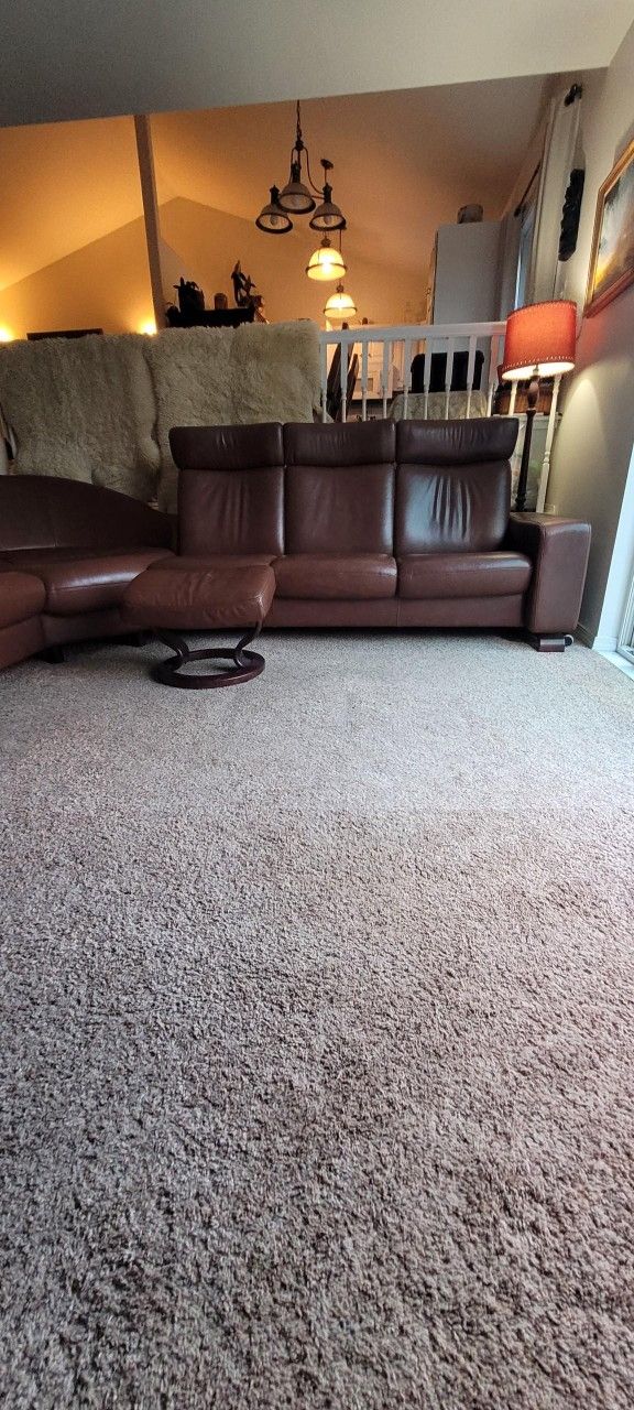 Stressless Ekornes Recliner And Circle Ottomans Sectional Couch Sofa Brown Like New