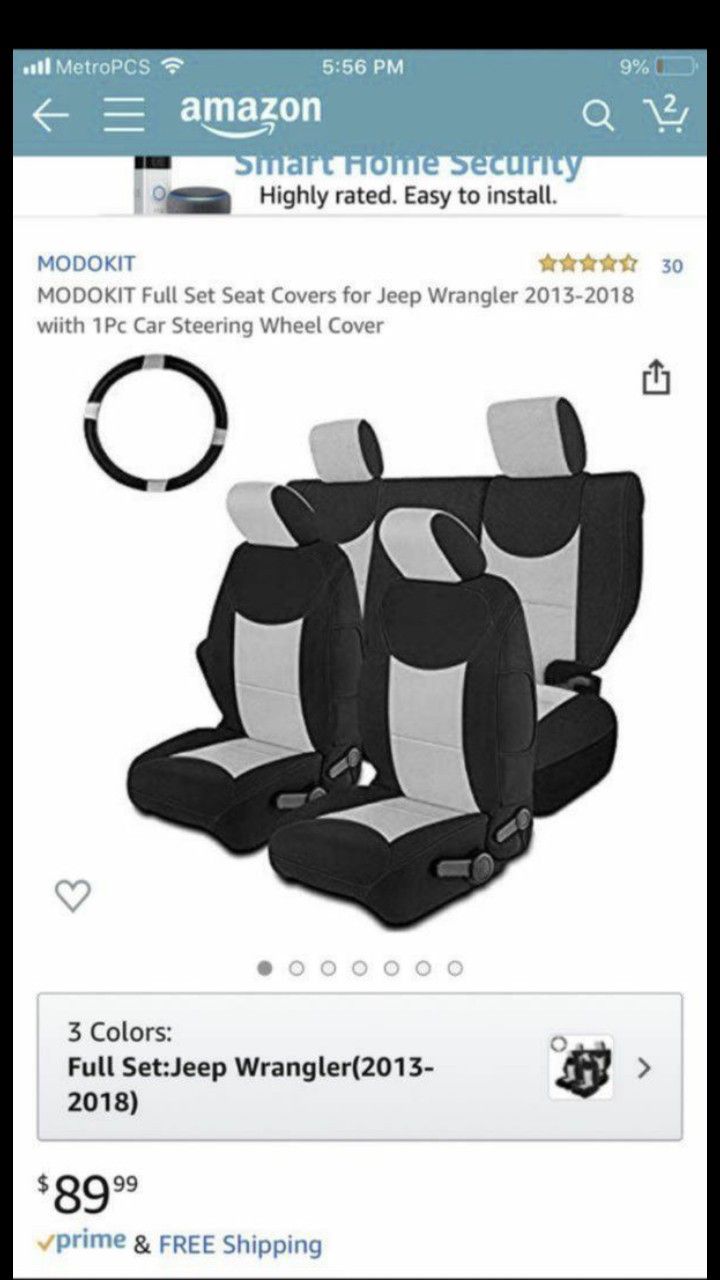 MODOKIT Full Set Seat Covers for Jeep Wrangler 2013-2018 wiith 1Pc Car Steering Wheel Cover