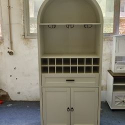 White Arched Kitchen Cabinet w/ Wine Storage – Tall Pantry