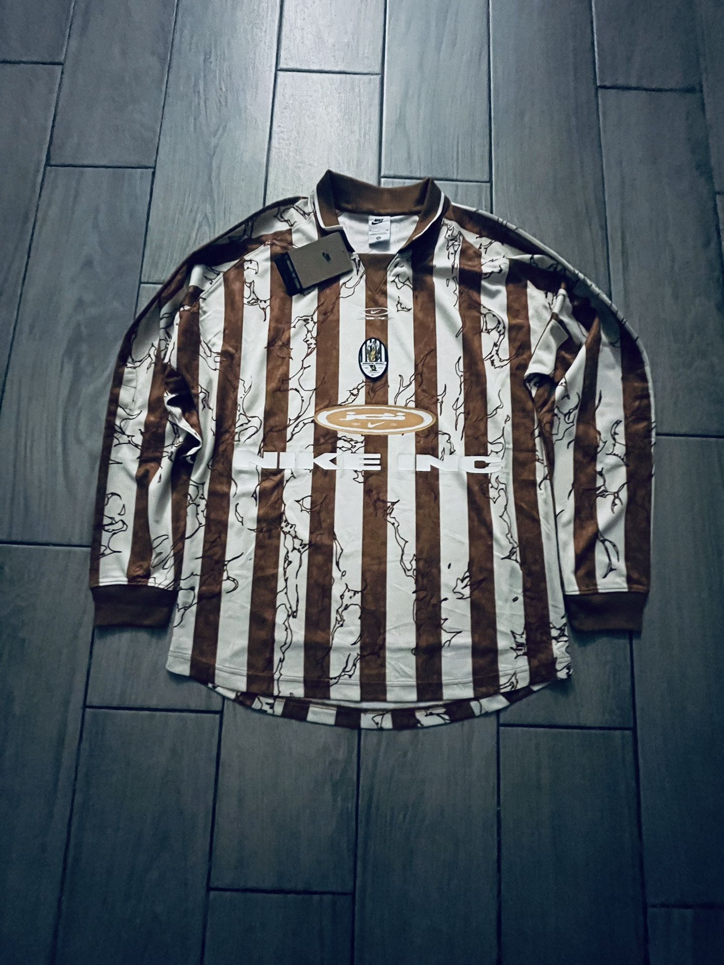 Nike INC Air LS Victory Soccer Jersey Light Brown Striped (IB9007-281) Men Sz S