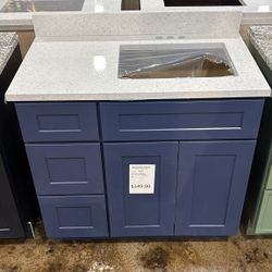 Solid Wood 36" Bathroom Vanity Navy Shaker
