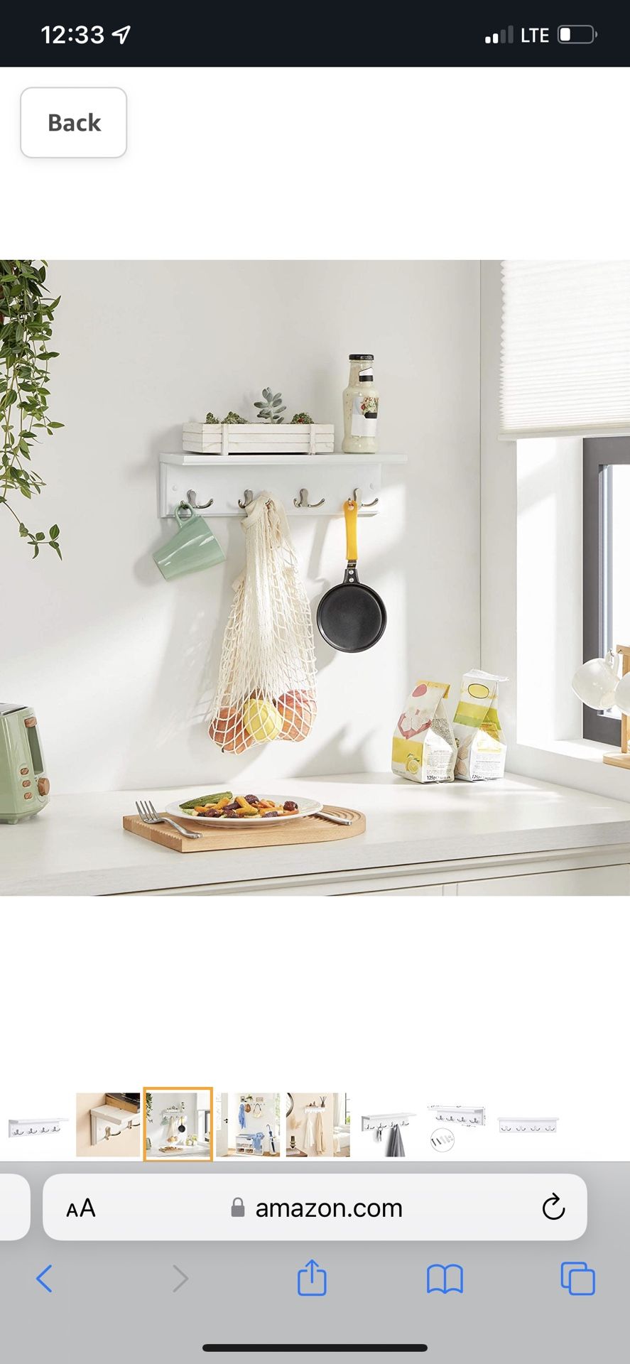 SONGMICS Entryway Hanging Coat Rack, Wall-Mounted Wooden Shelf, with 4 Double Hooks, Wall Floating Shelf, White ULHR42WT
