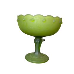Indiana Glass Frosted Glass Large Scallop Compote Pedestal Bowl Teardrop Accent