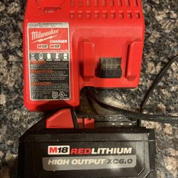 Milwaukee M18 RED Lithium High Output XC6.0 And Charger 
