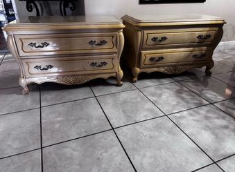 Pair Of Vintage Nightstands With Marble Top- 39”Lx20”Wx23.5”H