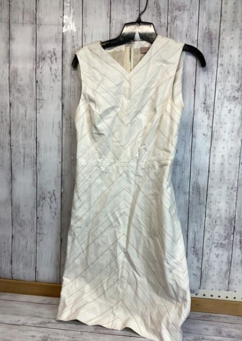 Tailored By Rebecca Taylor Women Dress Size 2 White Stripes Print Sleeveless
