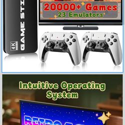 2026 Upgraded Retro Gaming Console Stick Pro, Classic Video Games Stick with 4K HDMI, Built-in 23 Game Emulators, 20000+ Games - Video Gaming Stick wi