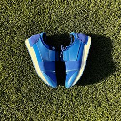 Balenciaga Blue Leather Suede and Mesh Race Runner Low Top Sneakers Size 11 US