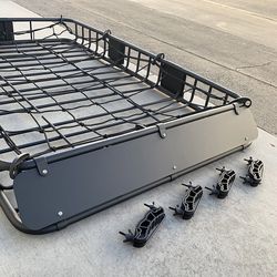 (New) $130 Universal Roof Rack Basket Set 64x39x6” Max 150Lbs, Includes (Cargo Net) 