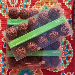 Rattan Wicker 10 Natural Balls Light String 94” Green Cord Garden Patio Outdoor Indoor Brand New $10