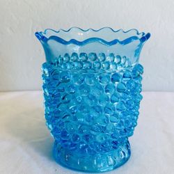 vintage Hobnail Blue by WRIGHT GLASS, L G open sugar or spooner