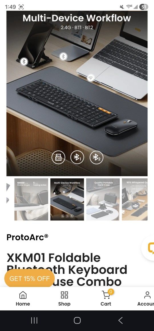 Protoarc Foldable Wireless Keyboard And Mouse
