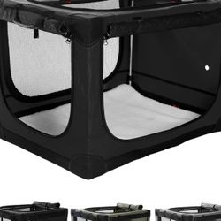 30" L x 21" W x 21" H Collapsible Travel Dog Crate, Portable Soft Dog Kennel for Medium Dogs up to 45 lbs, 4-Door Foldable Travel Crate with Durable M