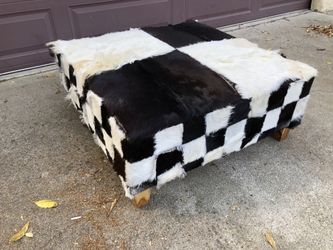 Cowhide Ottoman Pouf Large Black and White Authentic