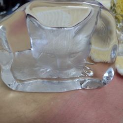 Vintage Crystal Cat Paperweight