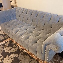 RETAIL $1500 - TWO Tufted Gray Sofa Couch Furniture Set 7ft Long