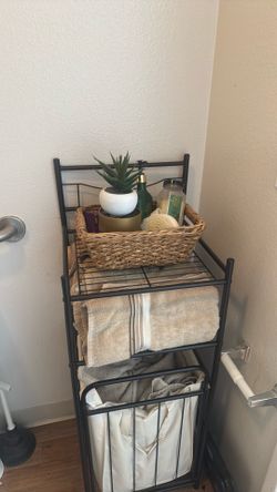 2 tier shelf with hamper!
