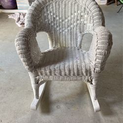 Child’s White Wicker Rocking Chair Very Hood Condition 