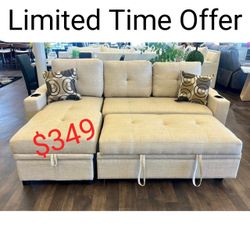 Reversible Sectional Sleeper Sofa With Storage Chaise And Pull Out Bed  // Limited Time Offer 