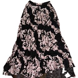 Roz & Ali Size XS Pink & Black Paisley Maxi Skirt Elegant Design