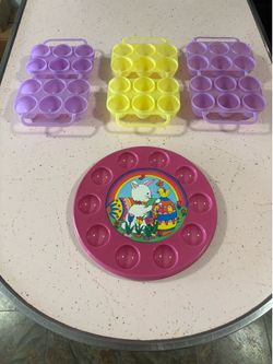 3 Plastic Jell-O Egg Molds Trays and Easter Egg Tray