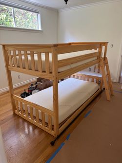 Wooden Bunkbed and Two Organic Twin Mattresses