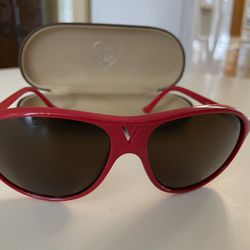 Vintage Vuarnet Made In France Sunglasses 085 Pouilloux Red Frame Brown Lens