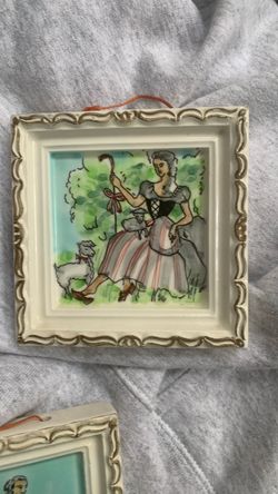 3 vintage 4x4 ceramic wall plaques Japan