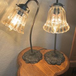 Vintage Gooseneck Brass Lily Pad Table Lamps (pair)