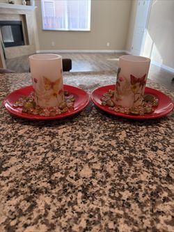 Pair Of Flickering Flameless Candle D4 x H6, Butterfly Battery Operated